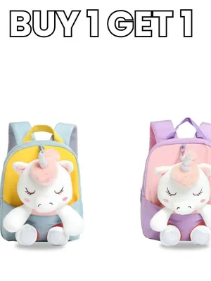 Smily Kiddos Unicorn Plush Backpack Combo – Purple & Yellow | Buy 1 Get 1