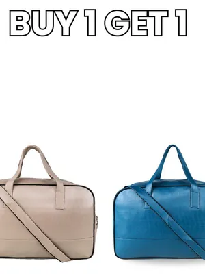 Mike Duffle Combo – Premium PU Leather 32L Fizz Duffle Bag – Cream & Indigo