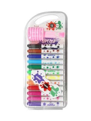 Smily Kiddos 12 Color Spray Pen Set — Airbrush Art Kit with Stencils for Kids