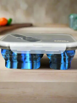 Smily Kiddos Silicon Expandable & Foldable Lunch Box Blue & Black