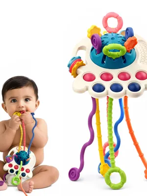 Kidology Octopus Silicone Pull-String Bath Toy for Babies & Toddlers, Sensory Water Play Toy for Bath Time Fun