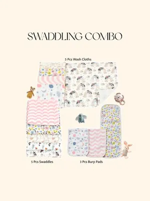 Girls Combo Of 13Pcs Swaddling And Nursing Set