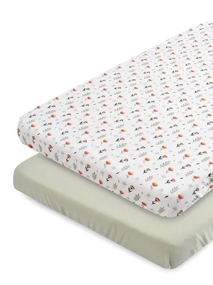 Ferns & Roses Plus Green Combo 100% Satin Fitted Cribsheet For Baby Bedding