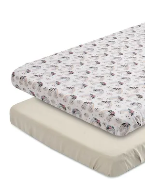 Rainbow Vibes Plus Grey Combo 100% Satin Fitted Cribsheet For Baby Bedding