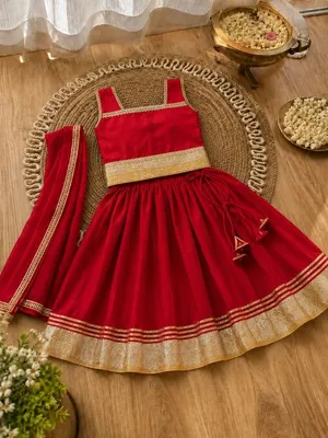 Girls Red Lehenga Choli Set with Dupatta