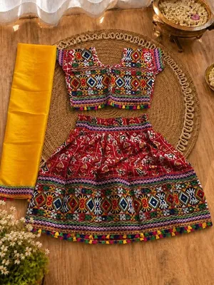 Red Kaju Katri Patola Lehenga Choli Set with Yellow Dupatta