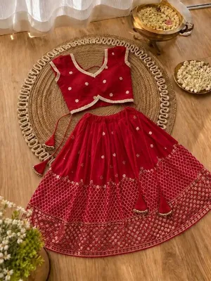 Girls Designer Lehenga Choli Set – Red