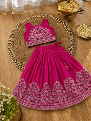 Girls Embroidered Lehenga Choli Set – Pink