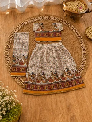 Orange Dandiya Print Lehenga Choli Set