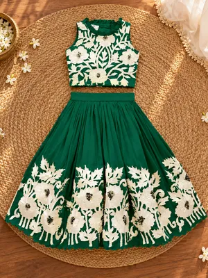 Royal Embroidered Lehenga Set for Girls - Green