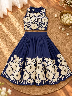 Royal Embroidered Lehenga Set for Girls - Blue