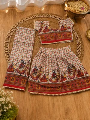 Brown Dandiya Garba Print Lehenga Choli Set