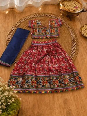 Pink Kaju Katri Patola Lehenga Choli Set with Navy Dupatta