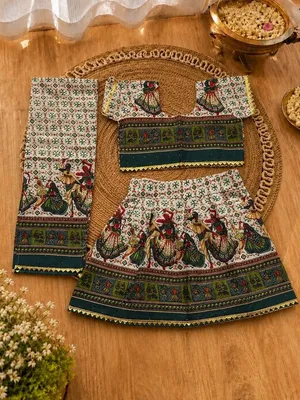 Cream Methi Dandiya Print Lehenga Choli Set