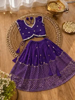Girls Designer Lehenga Choli Set – Rich Purple