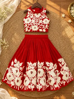 Royal Embroidered Lehenga Set for Girls - Red