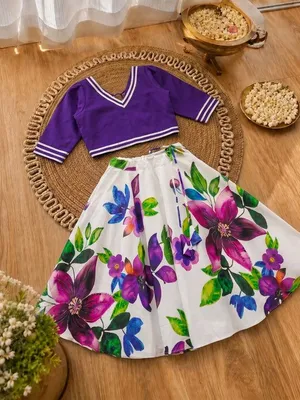 Girls Purple Floral Lehenga Choli Set – Festive Ethnic Wear for Kids