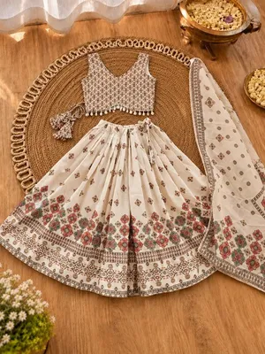 Girls Floral Printed Lehenga Choli Set – Ethnic & Festive Wear