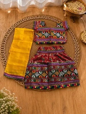 Red Patola Lehenga Choli Set with Yellow Dupatta