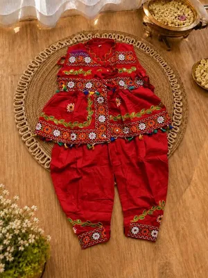 Red Embroidered Kediyu with Dhoti Pants – Boys Navratri Ethnic Wear