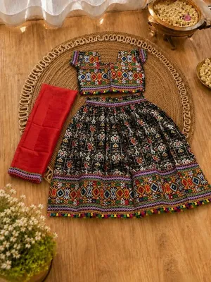 Black Kaju Katri Patolu Lehenga Choli Set
