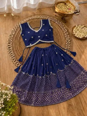 Girls Designer Lehenga Choli Set – Navy Blue
