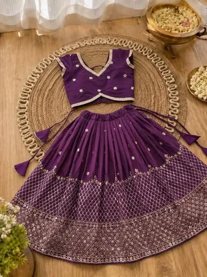 Girls Designer Lehenga Choli Set – Purple
