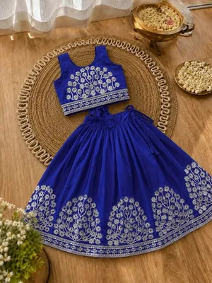 Girls Embroidered Lehenga Choli Set – Blue