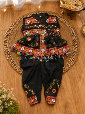 Black Embroidered Kediyu with Dhoti Pants – Boys Navratri Ethnic Wear