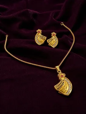 Gold Circular Mandala Pendant Set with Ruby & CZ Stones