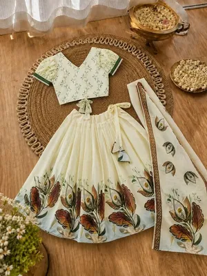 Girls Floral Print Lehenga Choli Set with Dupatta – Pista