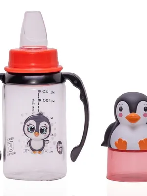 Adore BUNK! Character Hood Glass Spout Sipper with Twin Handle- 125ml- Penguin