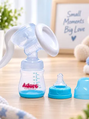 Adore Wowsome 3 Stage Manual Breast Pump with Feeding Bottle - Blue