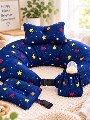 Adore Feedero! Baby Multipurpose Feeding Pillow with Fence Protection and Adjustable Belt-Navy Blue