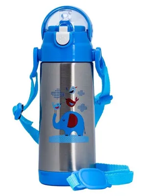 Adore Lucido Double Wall insulated Straw Sipper with Adjustable Strap - 350ml Blue