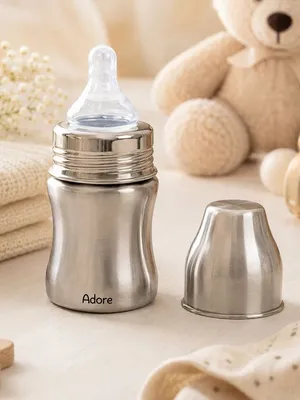 Adore Zion Jr Stainless Steel Wide neck Feeding Bottle with Anti-colic Teat 150ml
