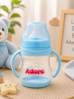 Adore 5 Stage Wide Neck Feeding Bottle with Easy Grippy Handle -150ml Blue