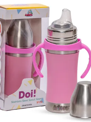 Adore Doi! The Wideneck Spout Stainless Steel Sipper with Sleeve-250ml Pink