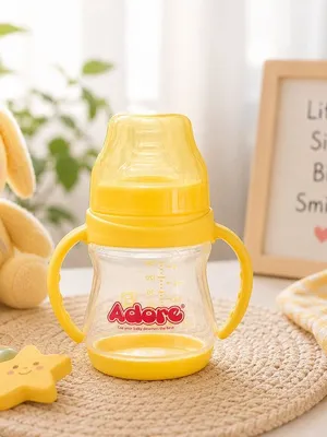 Adore 5 Stage Wide Neck Feeding Bottle with Easy Grippy Handle -150ml Yellow