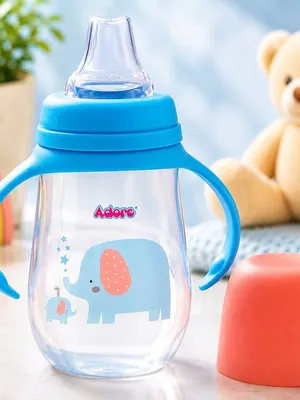 Adore Ireland Wide Neck Soft Spout sipper with Twin Handle-250ml- New Blue