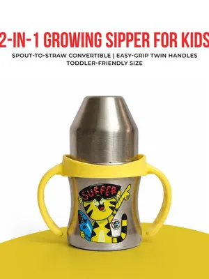 Adore Twilight Jr. 2 Stage Stainless Steel Straw Sipper with Twin Handle 150ml- Yellow