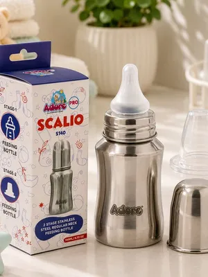 Adore Scalio 2 Stage Stainless Steel Regular Neck Feeding Bottle -140ml