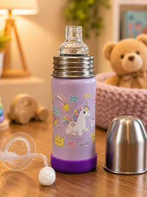 Adore Duosip 2 in 1 Stainless Steel Insulated Sipper with Silicon Base- 270ml-Purple
