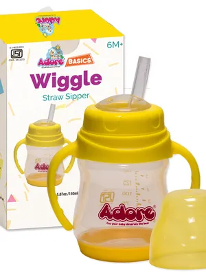 Adore Baby Basics Wiggle Straw Sipper with Twin Handle & Dust Free Hood 150ml Yellow