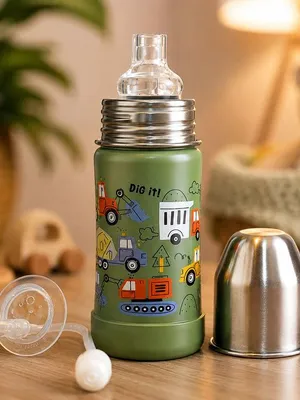 Adore Duosip 2 in 1 Stainless Steel Insulated Sipper with Silicon Base- 270ml-Green