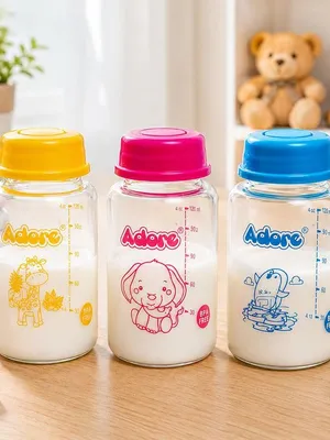 Adore IRIS Borosilicate Glass Milk Storage Bottle- Pack of 3- 125 ml Each