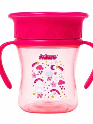 Adore Magic 360 Degree Spill Proof Sipper Cup with Handle 240 ml- Pink