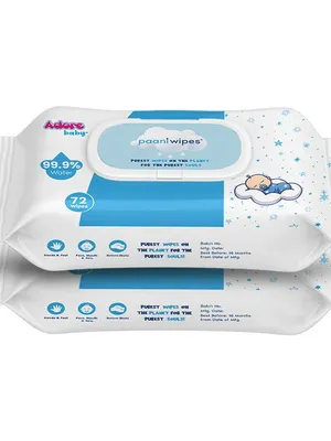 Adore Baby Paani Wipes - 99.9% Pure Water Wipes - FDA Approved- Dermatologically Tested - Goodness of Aloevera- Unscented-Pack of 72n Wipes* 2 Wipes