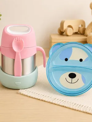 Adore Dr.Feed TinyTummy Insulated Hot & Cold Food Jar with Spork & Feeding Plate 335ml-Pink