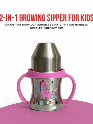 Adore Twilight Jr. 2 Stage Stainless Steel Straw Sipper with Twin Handle 150ml- Pink
